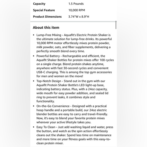 Electric Protein Shaker Bottle - USB Rechargeable Blender Bottles - 24oz Shaker - Picture 9 of 9